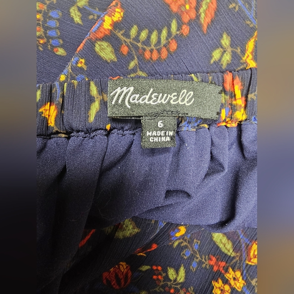Madewell Women's Blue Asymmetrical High low Floral Print Calf Length Skirt 6 - Picture 6 of 8